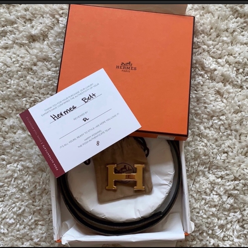 H belt buckle & Reversible leather strap 32 mm. Size 70. - Picture 6 of 6